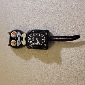 Jeweled Kit-Cat Klock with GLOW IN THE DARK BOWTIE & two tails RARE CLOCK